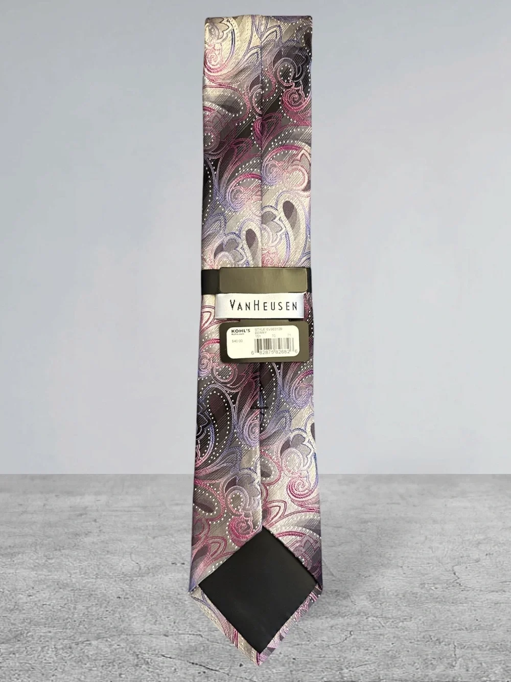 Van Heusen Shaded Paisley Tie Featuring Intricate Purple And Gray Paisley Design